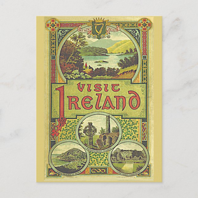 Visit Ireland unique vintage travel Postcard (Front)