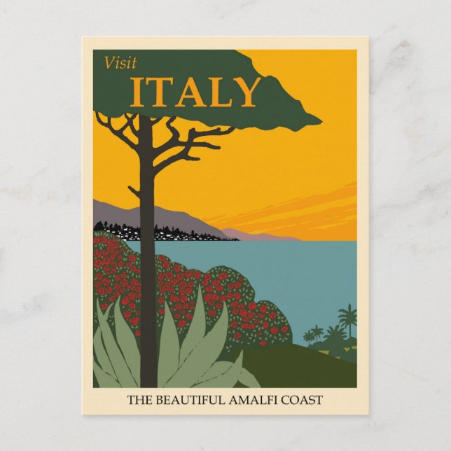 Visit Italy, The Beautiful Amalfi Coast Travel Postcard (Front)