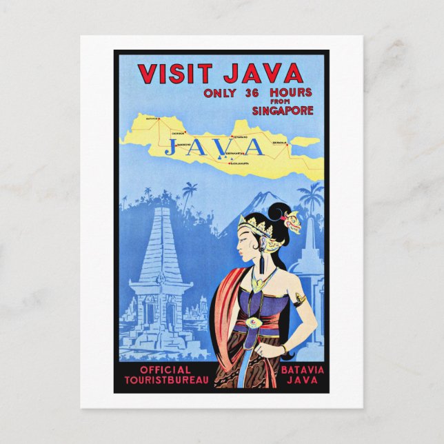 Visit Java Indonesia From Singapore Vintage Postcard (Front)