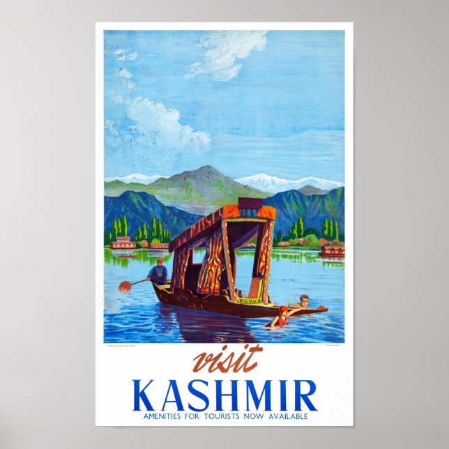 Visit Kashmir Vintage Poster Restored (Front)