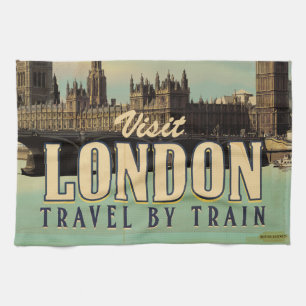 Visit London vintage poster Kitchen Towel