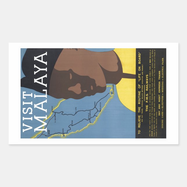Visit Malaya Malaysia Railways Vintage Sticker (Front)