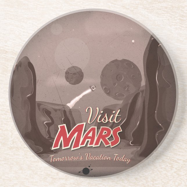 Visit Mars Vintage Poster Coaster (Front)