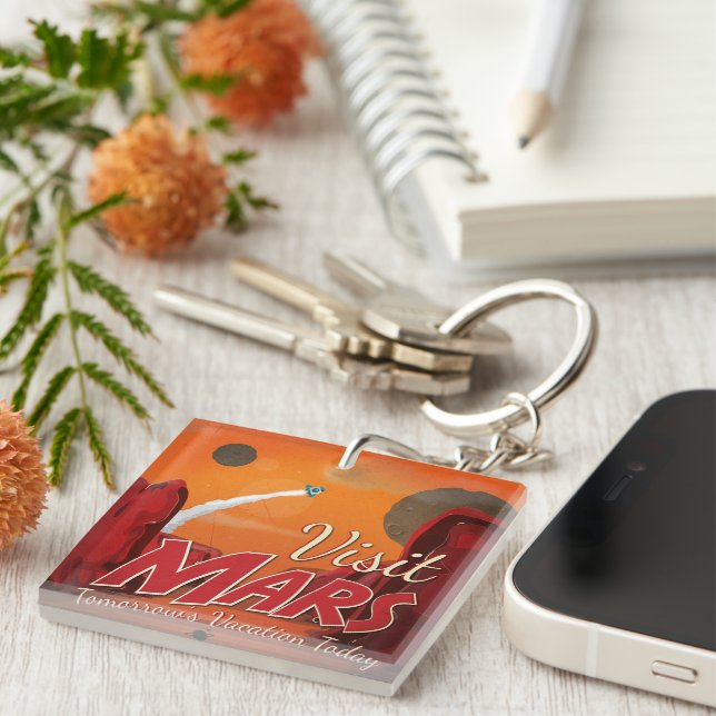 Visit Mars Vintage Poster Keychain (Front Right)