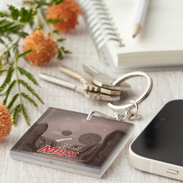 Visit Mars Vintage Poster Keychain (Front Right)
