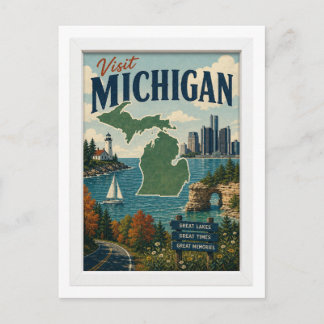 Visit Michigan Travel Vintage Postcard