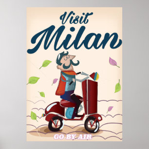 Visit Milan cartoon vintage travel poster