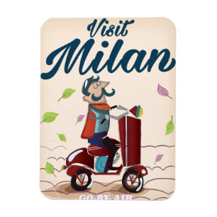Visit Milan cartoon vintage travel poster Magnet