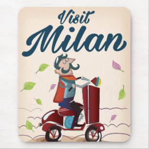 Visit Milan cartoon vintage travel poster Mouse Pad