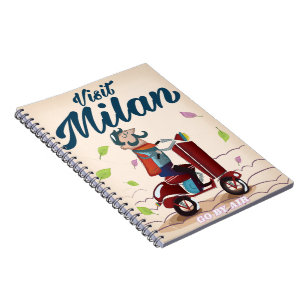 Visit Milan cartoon vintage travel poster Notebook
