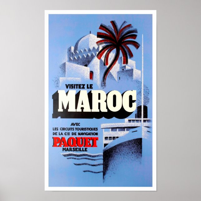 Visit Morocco vintage travel Poster (Front)