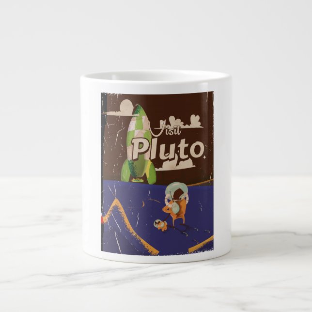 Visit Pluto Vintage Travel poster Large Coffee Mug (Front)