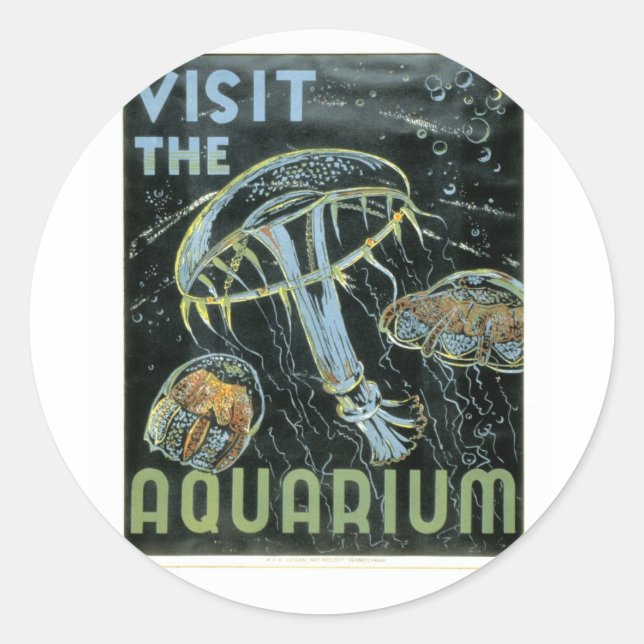 Visit the Aquarium - WPA Poster - Classic Round Sticker (Front)