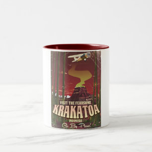 Visit the Fearsome Krakatoa Travel poster Two-Tone Coffee Mug