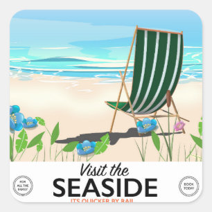 Visit the Seaside vintage travel poster Square Sticker