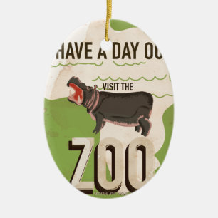 Visit The Zoo Vintage Travel Poster Ceramic Ornament