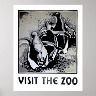Visit the Zoo - Vintage WPA Poster with Penguins