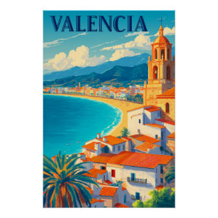 Visit Valencia Spain   Retro Travel Poster