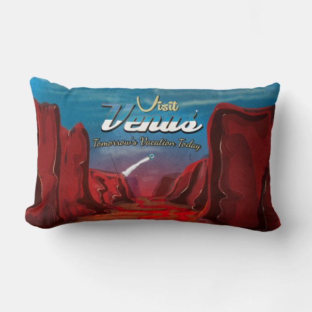 Visit Venus Vintage Poster Lumbar Pillow (Front)