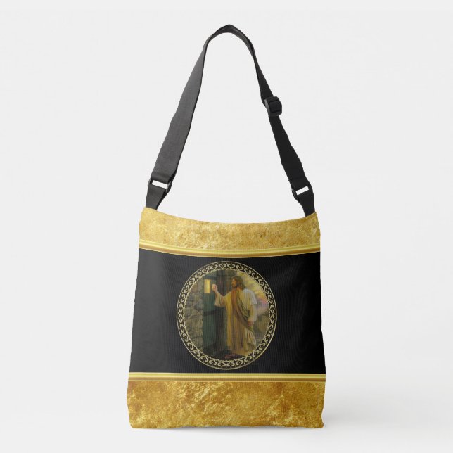 Visitation at Dawn Jesus Knocking on a Rustic Door Crossbody Bag (Front)