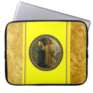 Visitation at Dawn Jesus Knocking on a Rustic Door Laptop Sleeve