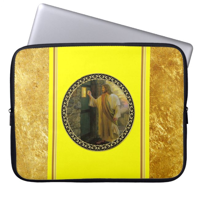 Visitation at Dawn Jesus Knocking on a Rustic Door Laptop Sleeve (Front)