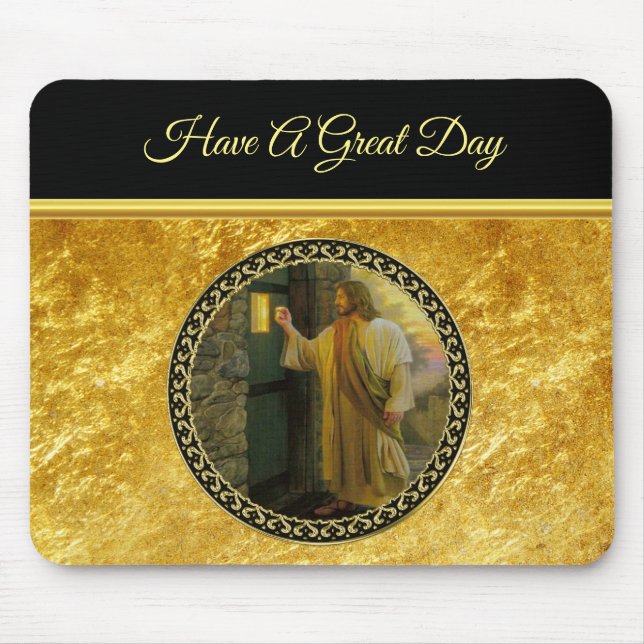 Visitation at Dawn Jesus Knocking on a Rustic Door Mouse Pad (Front)