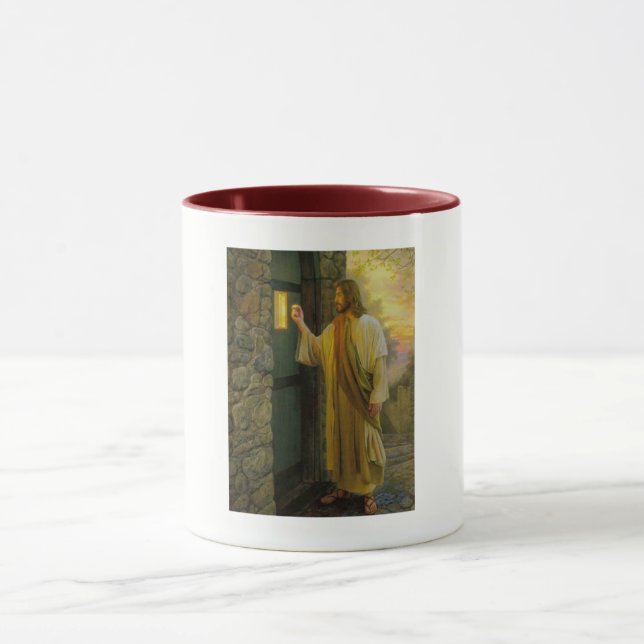 Visitation at Dawn Jesus Knocking on a Rustic Door Mug (Center)
