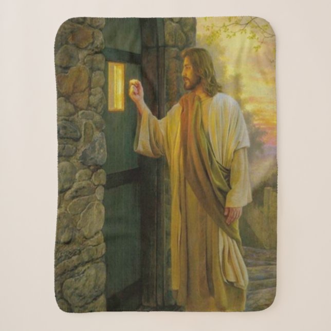 Visitation at Dawn Jesus Knocking on a Rustic Door Sherpa Blanket (Front)