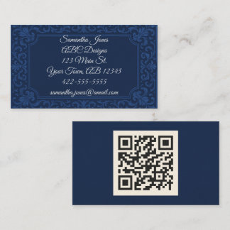 Visite Bleu de marine sur bleu Embossés QR Code Carte de