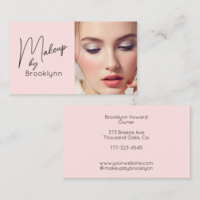 Visite Blush Rose Carte de Commerce de Maquillage Script  (Devant / Derrière)