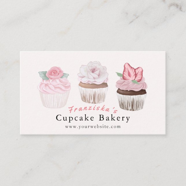 Visite Boulangerie Cupcake Boulangerie rose Carte de visi (Devant)