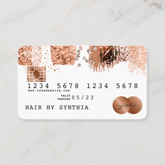 Visite Brosse en cuivre or Rose stylisé par carte de créd (Devant)