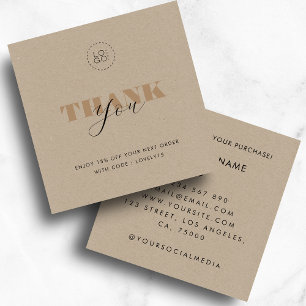 Visite Carré Carte de réduction Rustic Kraft Bold Script Custom
