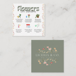 Visite Carré Carte d'instructions de soin des fleurs de sauge f