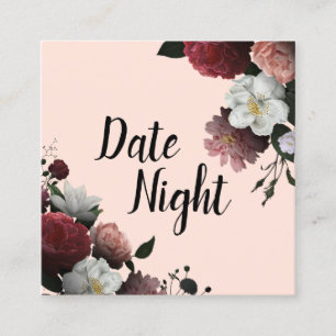 Visite Carré Elégante carte de nuit Bourgogne et Fleurs roses