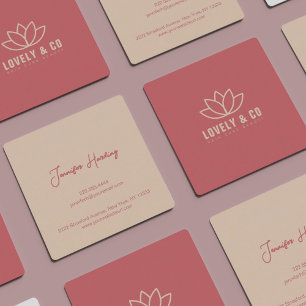 Visite Carré Minimaliste Carte de Beauté Rose Poussiéreuse Crèm