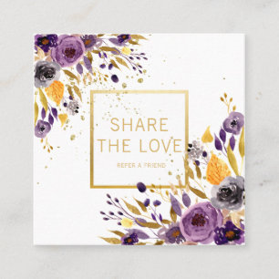 Visite Carré Référez-vous une carte florale pourpre de client