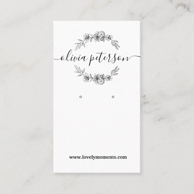 Visite Carte d'affichage de bijoux Black White Floral (Devant)