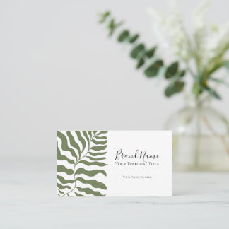 Visite Carte de branding élégante à feuille verte sauge |