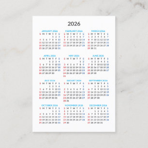 Visite Carte de calendrier 2026 : début le dimanche