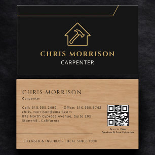 Visite Carte de Charpentier en Bois avec QR Code