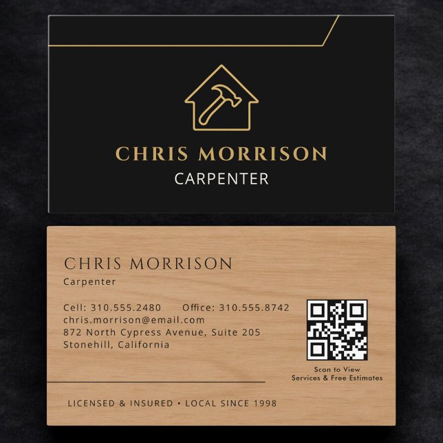 Visite Carte de Charpentier en Bois avec QR Code (Créateur téléchargé)