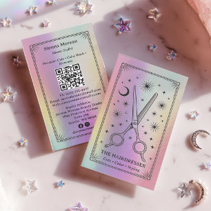 Visite Carte de coiffeur rétro céleste tarot holographiqu