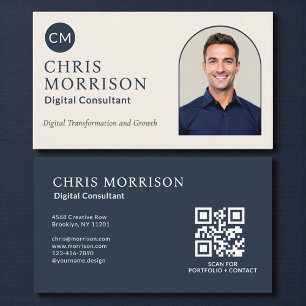 Visite Carte de consultant numérique Code QR bleu marine