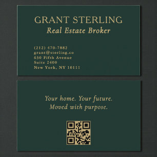 Visite Carte de courtier immobilier en code QR or Vert Em