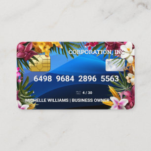 Visite Carte de crédit   Abstrait bleu   Fleurs exotiques
