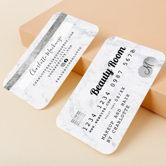 Visite Carte de crédit cheveux beauté marbre chic monogra (Créateur téléchargé)