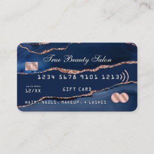 Visite Carte de crédit Marine Blue Rose Gold Agate Marble