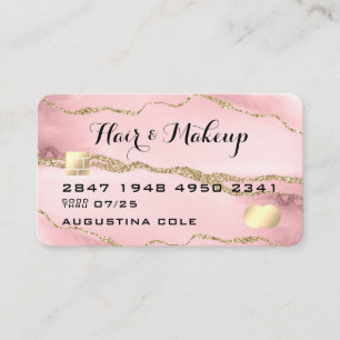 Visite Carte de crédit moderne Pink Gold Marble Agate Fau